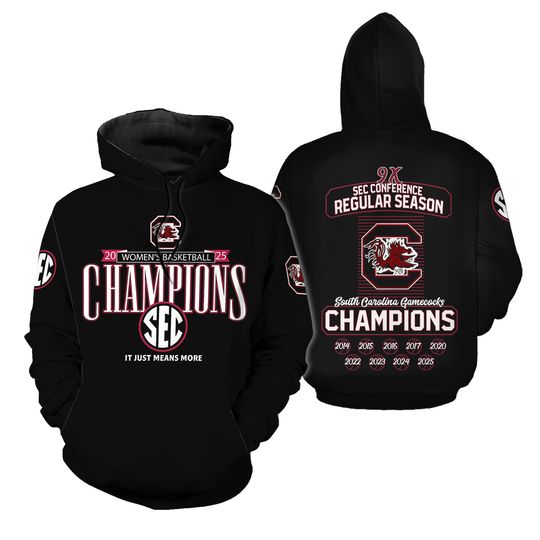 Black South Carolina Gamecock 2025 SEC Women’s Basketball 3D Hoodie
