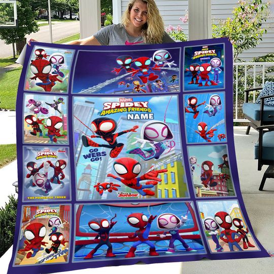 Personalized Spidey And Amazing Friends Fleece Blanket/Spider Man Blanket/Spiderman Ghost Spider Fleece Blanket For Bed Couch Sofa