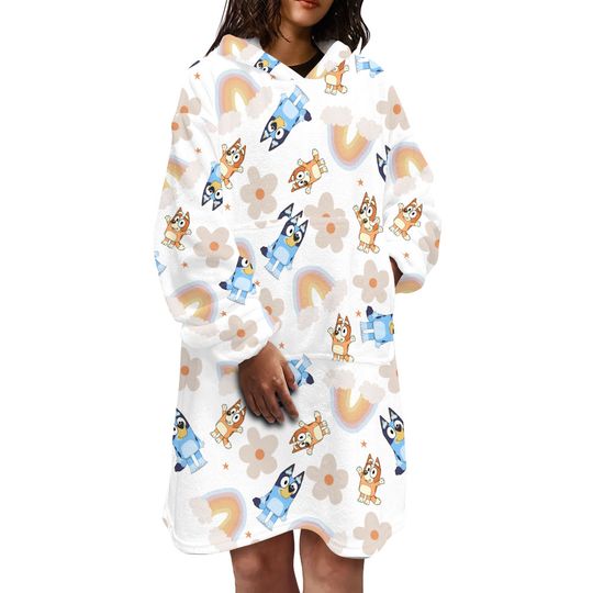 BlueyDad Hooded Blanket, BlueyDad Bingo Snug Oversized Wearable Hoodie Blanket, Hoodie 3D, Holiday/Festival Hooded Blanket