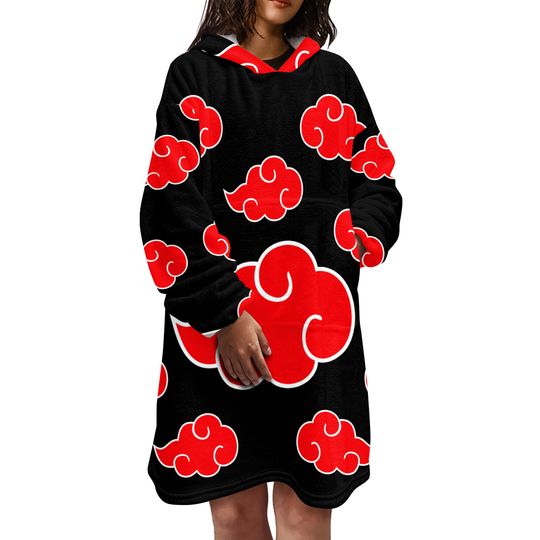 Narutoo Akatsuki Snug Theme Blanket Hooded, Oversized Blanket Hoodie For Adult/Kids, Birthday Gift
