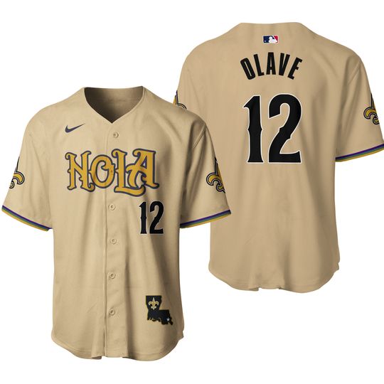 New Orleans Saints #12 Chris Olave Gold NOLA Stitched Baseball Jersey