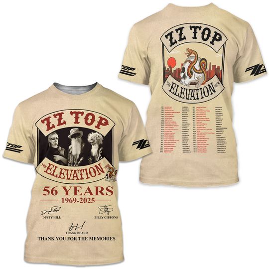 ZZ Top The Elevation Tour 56 Years 1969-2025 Thank You For 3D T-Shirt