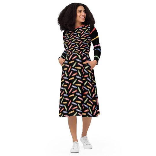 Discover Crayon Long Sleeve Midi Dress, Cosplay Dress for Women