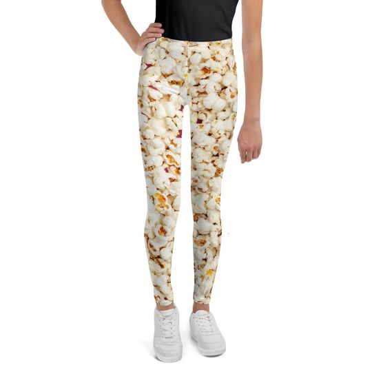 Popcorn Youth Teens Leggings, Popcorn Yoga Pants, Food Leggings, Halloween Costume Themed marathon leggings Festival Outfit