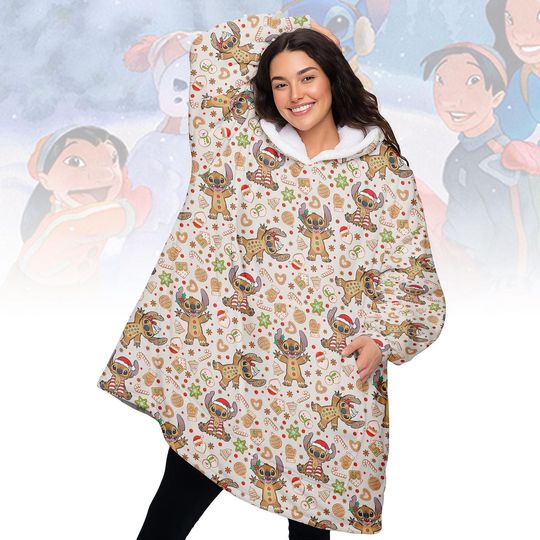 Discover Stitch Christmas Hoodie Blanket, Cute Gingerbread Cookie Blanket Hoodie, Cozy Disney Wearable Blanket, Warm Xmas Gift for Women