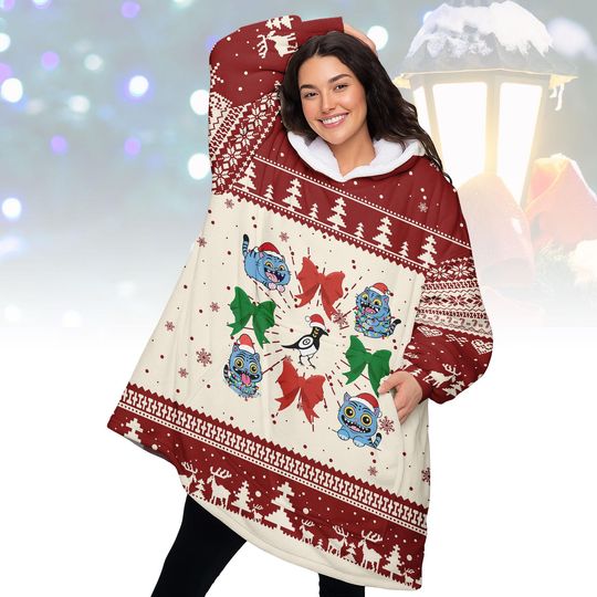 Discover Tiger Bird Christmas Hoodie Blanket, Coquette Bow Holiday Wearable Blanket Hoodie, Cozy Gift for Women Man, Cute Cozy Xmas Gift