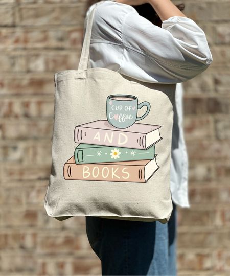 Discover Coffee and Books Tote Bag, Book Lover Tote Bag, Shoulder Bag, Coffee Lover Tote,Aesthetic Bag, Casual Canvas Tote, Cute Tote Bag, Woman Bag