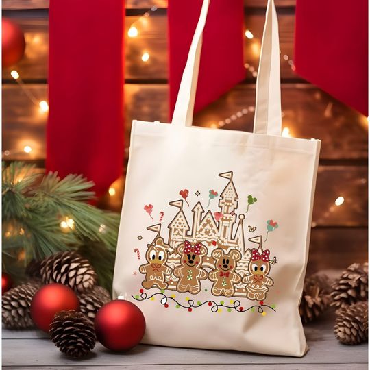 Discover Mickey friends Christmas tote bag, Minnie Gingerbread tote bag, Mickey and Minnie Christmas tote bag, Disney Christmas gift tote bag