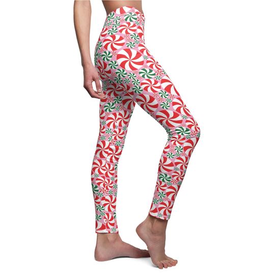 Discover Red and Green Peppermint  Leggings in pink
