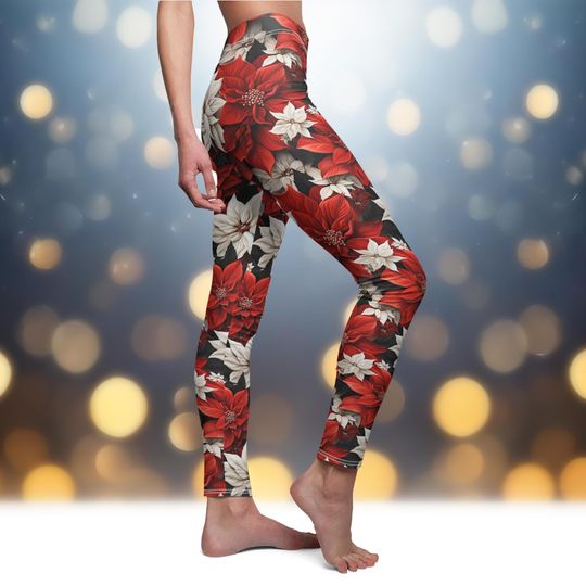 Discover Poinsettia Christmas Leggings