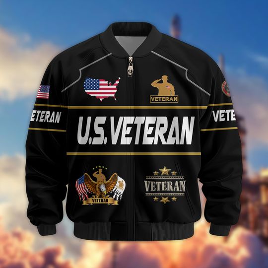 Discover US Veteran Bomber Jacket - Military Bomber Jacket, Waterproof Coat, American Eagle Bomber, Veterans Day Gifts
