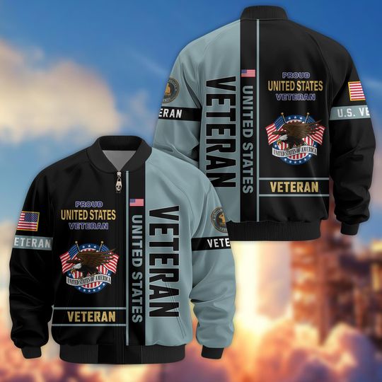 Discover Veteran Bomber Jacket - Proud Men Military Jacket, Waterproof Coat, Veterans Day Gifts, Father's Day Gift