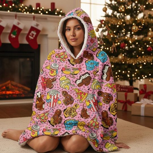 Discover Disney Parks Eats Fleece Blanket Hoodie, Disney Oversized Blanket Hoodie, Cute Cozy Xmas Hoodie, Holiday Gift for Kid Adult