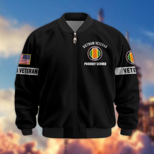 Discover US Veteran Bomber Jacket - Proudly Served Military Men Jacket, Premium Waterproof Coat, Veterans Day Gifts