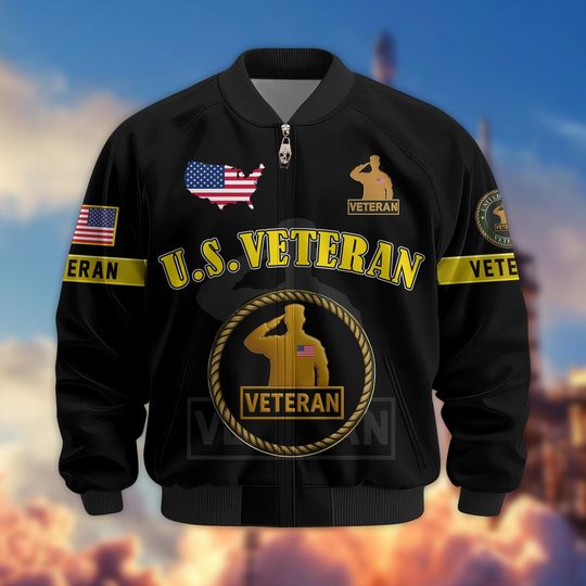 Discover Veteran Bomber Jacket - Proudly Served Military Bomber Jacket, Premium Waterproof Coat, Veterans Day Gifts