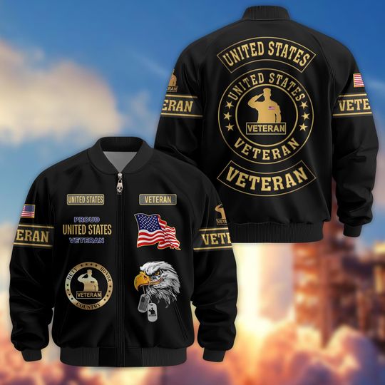 Discover Honoring Patriotic Varsity Bomber Jacket for Veterans, Military Style Mens Jacket  Perfect Veterans Day Gifts and Military Gifts for Men