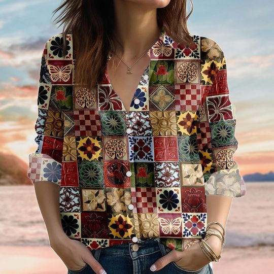 Discover Boho Fall Floral Blouse Shirt for Women, Autumn Linen-Look Button Shirt