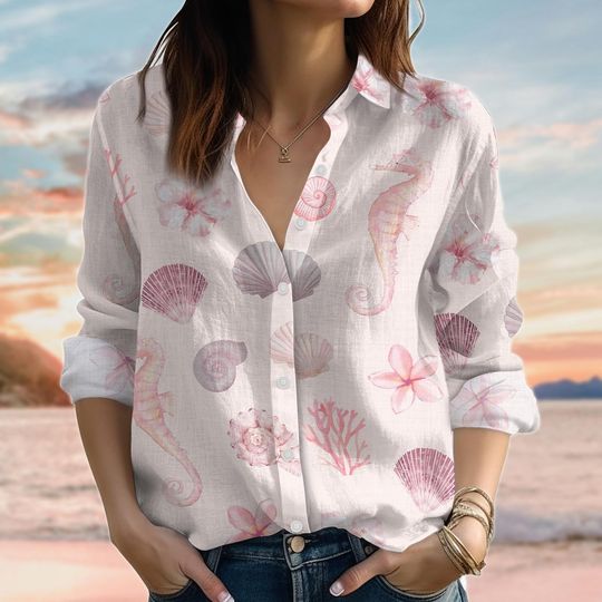 Discover Seahorse Seashell Coral Women's Blouse