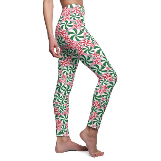 Discover Green and Red Peppermint Leggings in pink