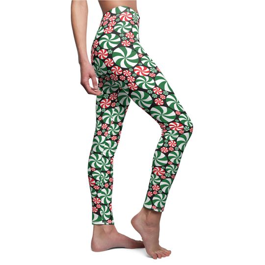 Discover Green and Red Peppermint Leggings in Black