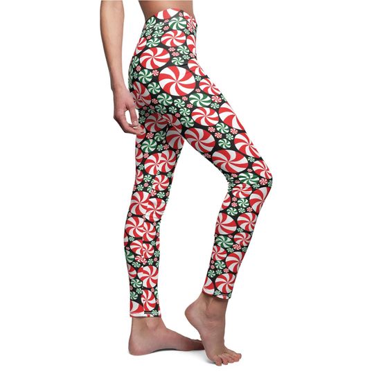 Discover Red and Green Peppermint  Leggings in black