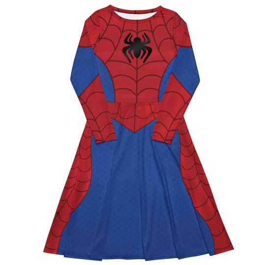 Women's Spidey-Inspired Long-Sleeved Dress - Spiderman and Friends Family Costume