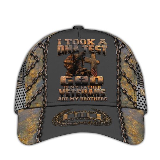 Vietnam Veteran Hats For Men Personalized God DNA Test Cap Custom Vietnam Veteran Baseball Caps Patriotic Cap Military Cap Gift For Veteran