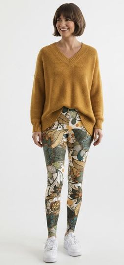 Discover The Willow Leggings ~ Women's Gold Olive Teal Earth Tones Artsy Floral Leaf Motifs Timeless Boho Botanical Printed Stretchy Tights Pants Her