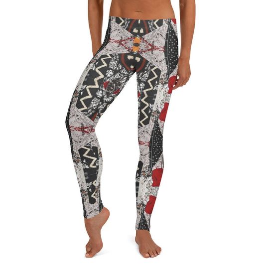 Discover Alyssa Leggings ~ Women's Black Red Gray Abstract Geometric African Printed Stretchy Tights Pants | Soft Cozy Boho Athleisure Legwear Her