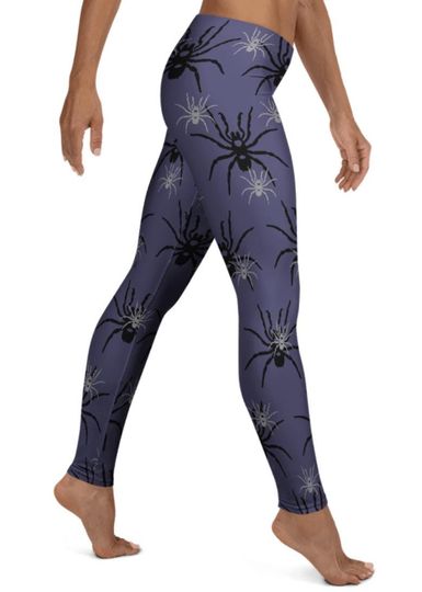 Discover Violet Venom Leggings ~ Women's Purple Black Spider Insect Crawler Tarantula Predator Printed Stretchy Tights Pants | Halloween Costume Her