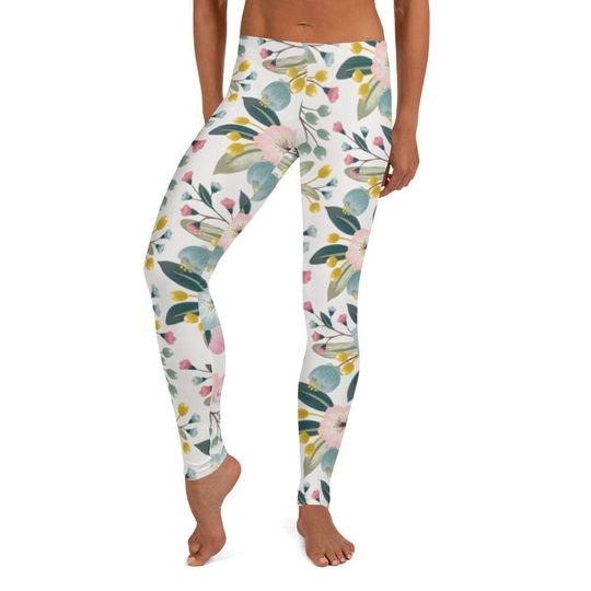 Colorful Pastel Floral Leggings for Women – Cute Abstract Casual Outfit