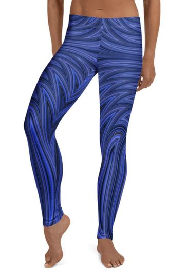 Discover Vortex Blue Leggings ~ Women's Casual Wear Cute Abstract Swirly Whirl Graphics Printed Stretchy Tights Pants | Mod Boho Athleisure Legwear