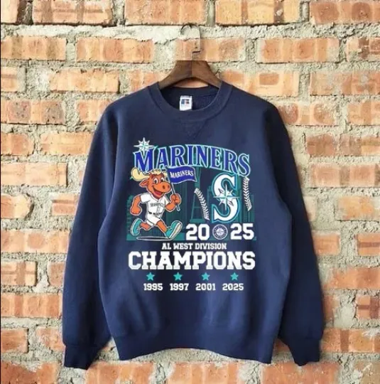 Discover Seattle Mariners 2025 Al West Division Champions mascot Sweatshirt AN61394