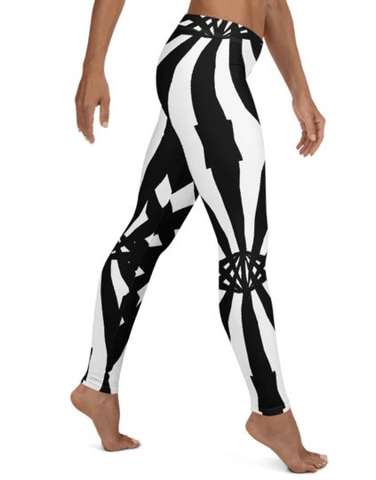 Discover Vogue Diamond Flux Leggings ~ Women's Black White Geometric Abstract Printed Graphics Stretchy Tights Pants | Cute Athleisure Legwear Her