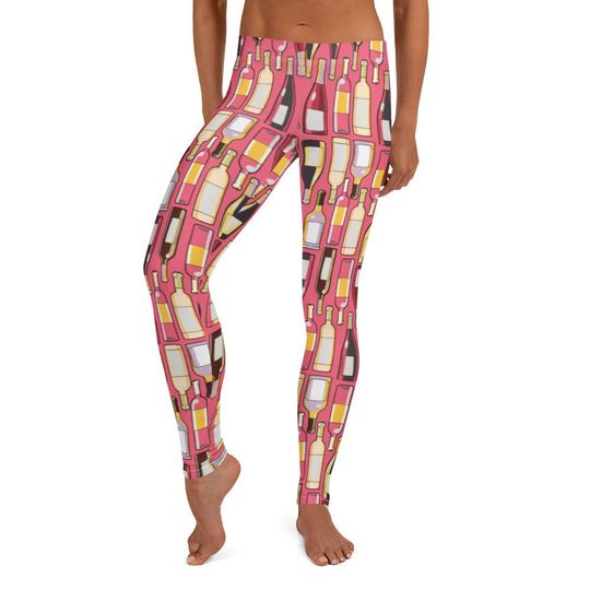 Discover Lucy's Wine Lounge Leggings ~ Women's Cute Fun LOL Fashionable Vino Bottles Alcoholic Boozy Libations Stretch Graphics Printed Tights Pants