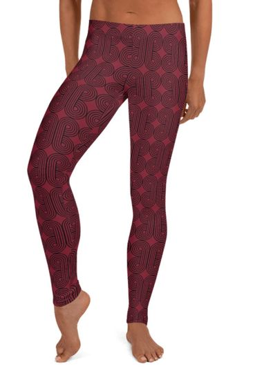 Discover Burgundy Babe Leggings ~ Women's Abstract Graphic Cozy Wear Cute Stretchy Pants | Mod Boho Look | Buttery Soft Fashion Tights | Gift for Her