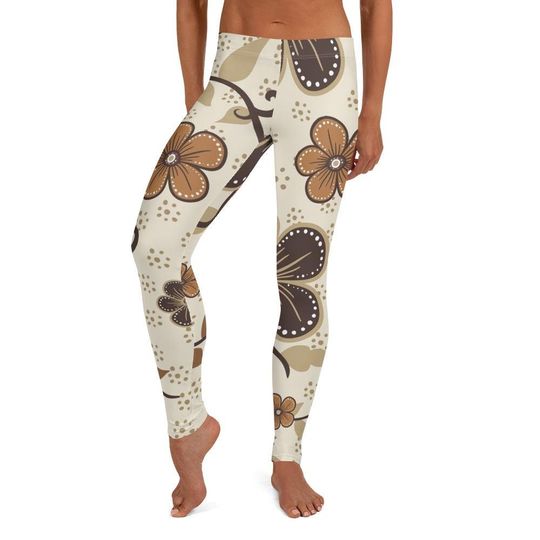 Discover Darla Leggings ~ Women's Casual Wear Cozy Cute Floral Abstract Graphic Printed Stretchy Tight Pants | Mod Boho Retro Athleisure Fashion Her
