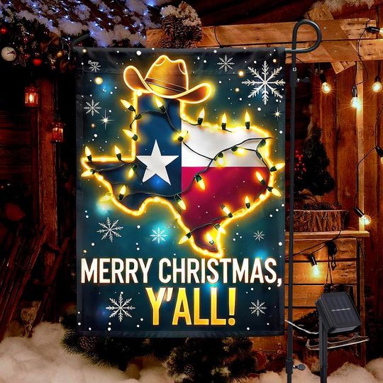 Discover Texas Christmas Garden Flag, Merry Christmas Yall Flag, Holiday Yard Decor, Western Christmas Flag, Cowboy Outdoor Decoration, Family Gifts