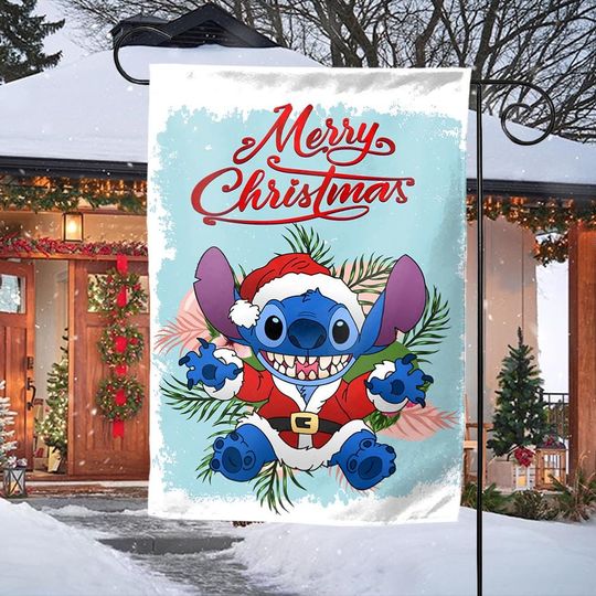 Discover Disney Merry Christmas Stitch Garden Flag