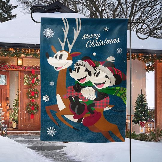 Discover Disney Merry Christmas Reindeer Mickey and Minniee Garden Flag