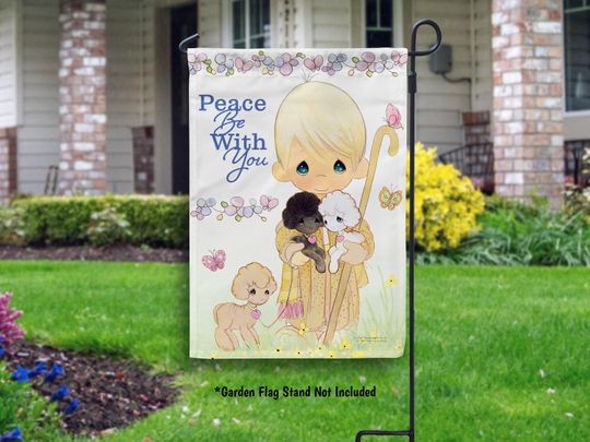 Christian Easter Garden Flag, Precious Moments Shepherd Religious Easter Decorations Outdoor Flag, Christian Gifts, Precious Moments Gifts