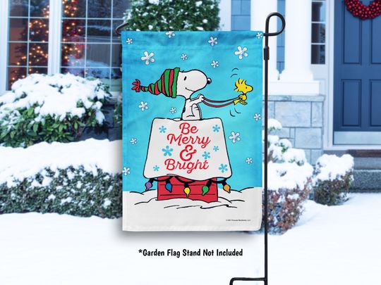 Peanut Snoopyy Christmas Garden Flag, Snoopyy and Woodstock Christmas Yard Flag, Merry and Bright Snoopyy Christmas Flag, Peanut Decor