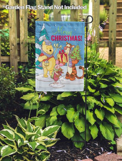 Discover Disney Personalized Merry Christmas Winnie the Pooh Garden Flag, Exclusive Fabric, Licensed Disney, Christmas