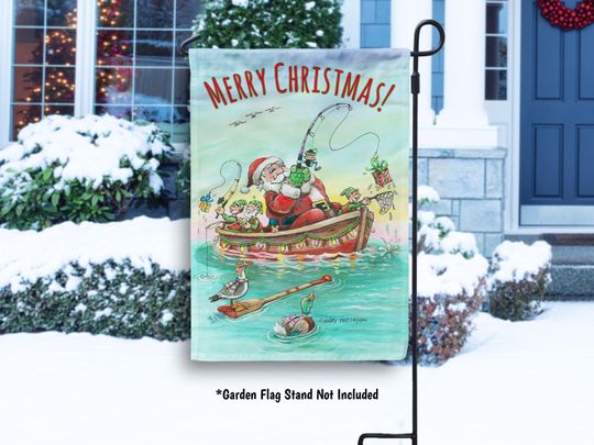 Discover Fishing Santa Christmas Garden Flag, Funny Santa Claus House Flag, Outdoor Christmas Decor, Holiday Garden Decorartions, Gift for Fisherman