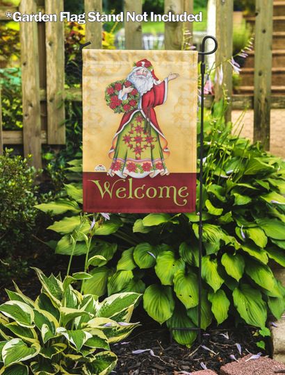 Discover Jim Shore, Jim Shore Poinsettia Santa Welcome Garden Flag, Outdoor Flag, Exclusive Premium Fabric, Christmas