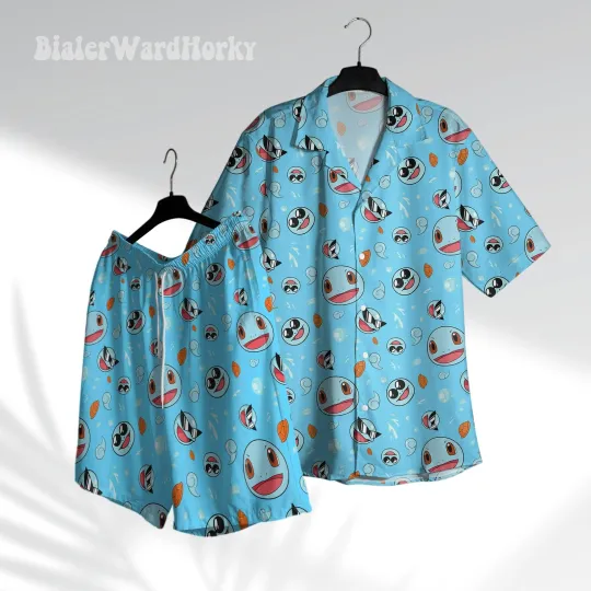 Squirtle Hawaiian Shirt Water Type Aloha Shirt Cute Beach Shirt Anime