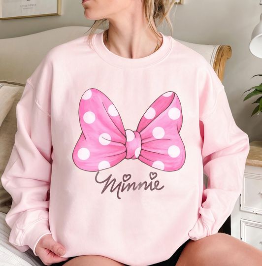 Discover Disney Minnie Pink Bow Watercolor Shirt, Disneyland Women T-Shirt, Disney Minnie Mouse Shirt, Birthday Gift, Minnie Girl Trip Matching Shirt