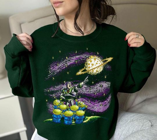 Discover Disney Toy Story Buzz Lightyear and Aliens Pizza Planet Starry Night T-Shirt, Disney Buzz Lightyear Shirt, Disney Trip Matching Family Shirt