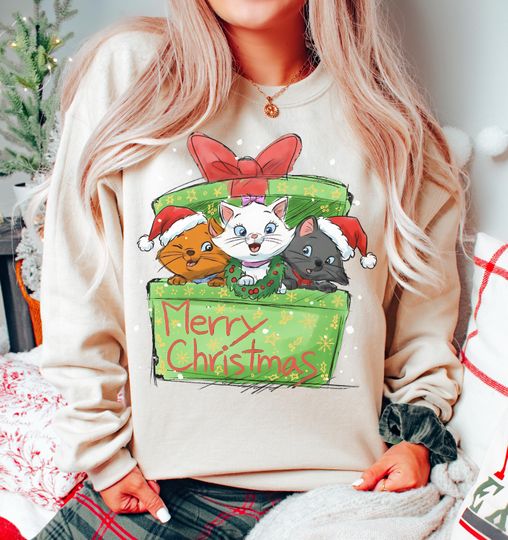 Discover Disney Aristocats Marie Toulouse Berlioz Chrismas Present Gift Shirt, Disneyland Christmas Matching Shirt, Disney Cats Characters Xmas Gifts