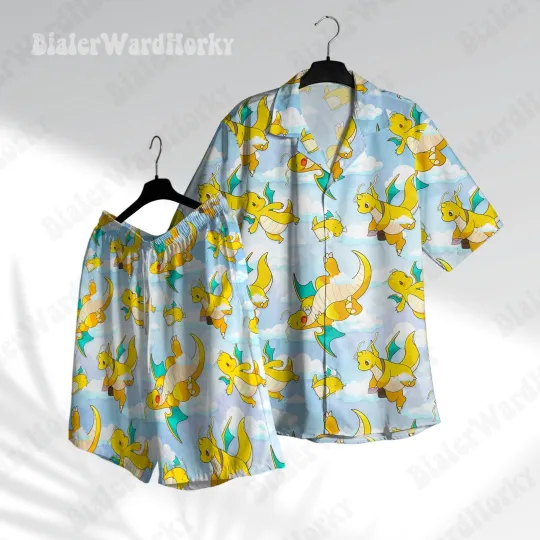 Dragonite Hawaiian Shirt Electric Type Aloha Shirt Beach Shirt Anime Shirt
